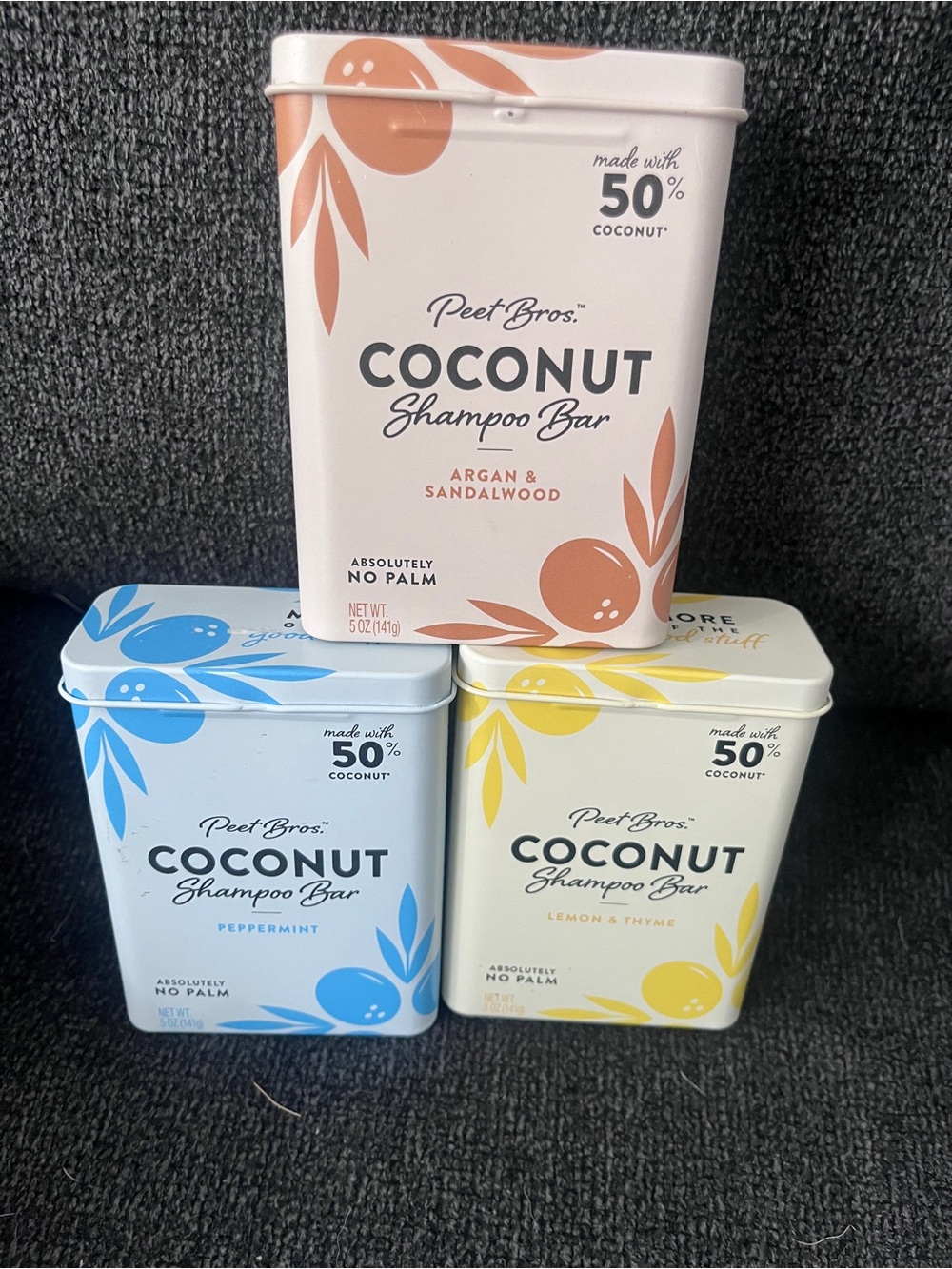 Coconut Shampoo Bars- Set of 3 - Argan & Sandalwood, Lemon & Thyme, Peppermint